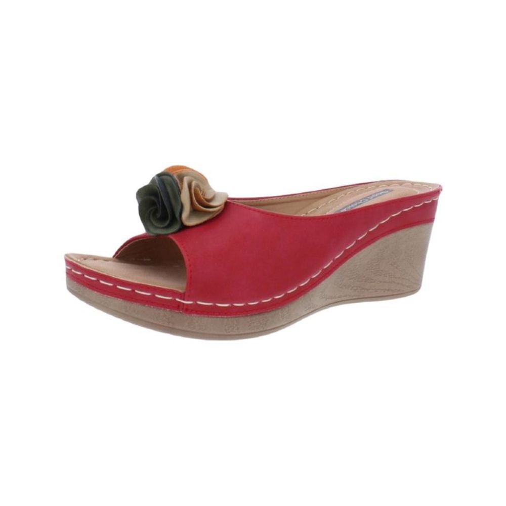 GOOD CHOICE Womens Red 1" Platform Flower Sydney Wedge Slip On Slide Sandals 8.5